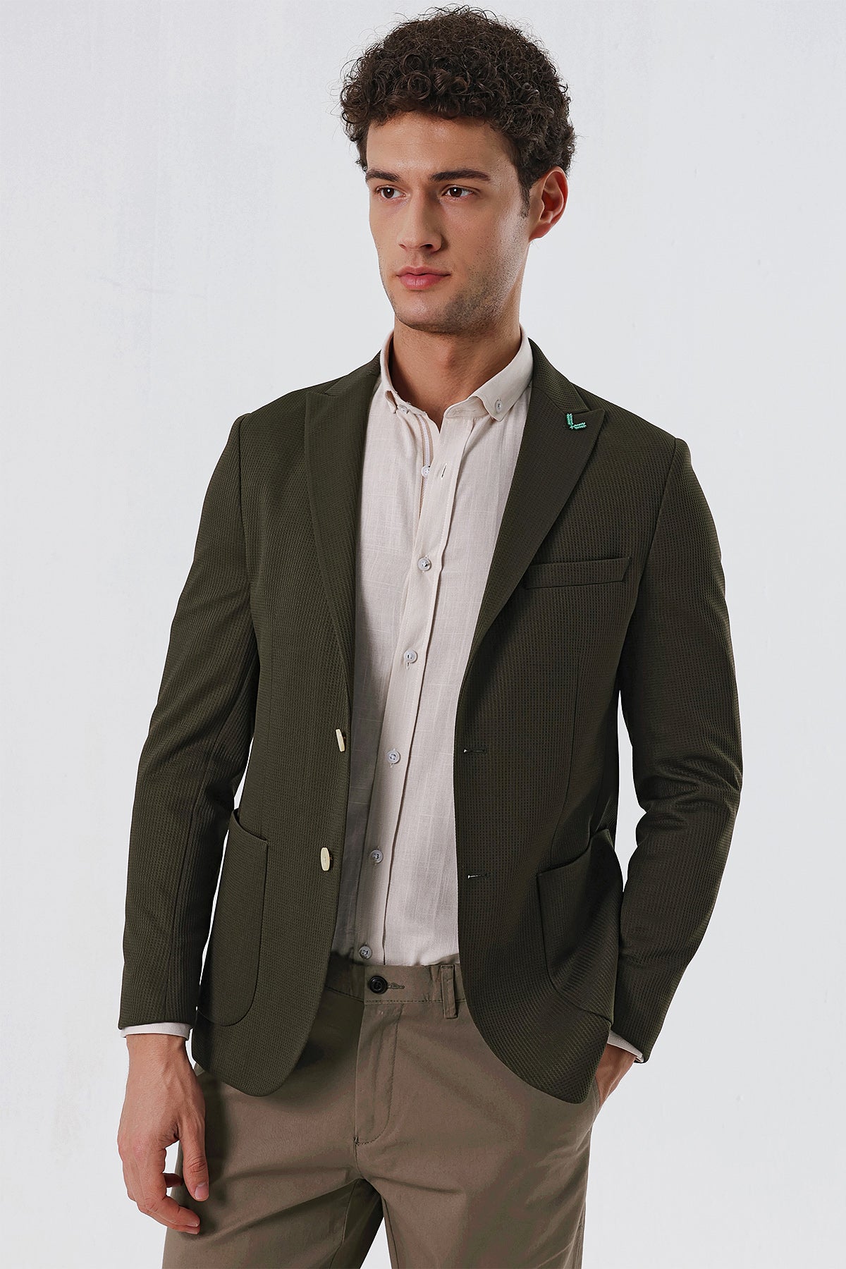 Slim-Fit Casual Blazer - Dark Khaki