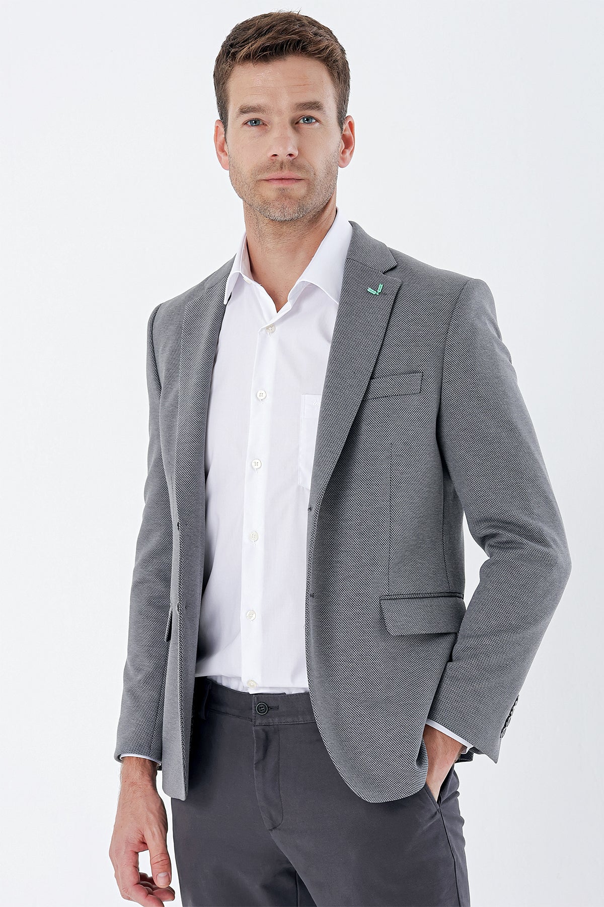 Slim-Fit Classic Blazer - Grey