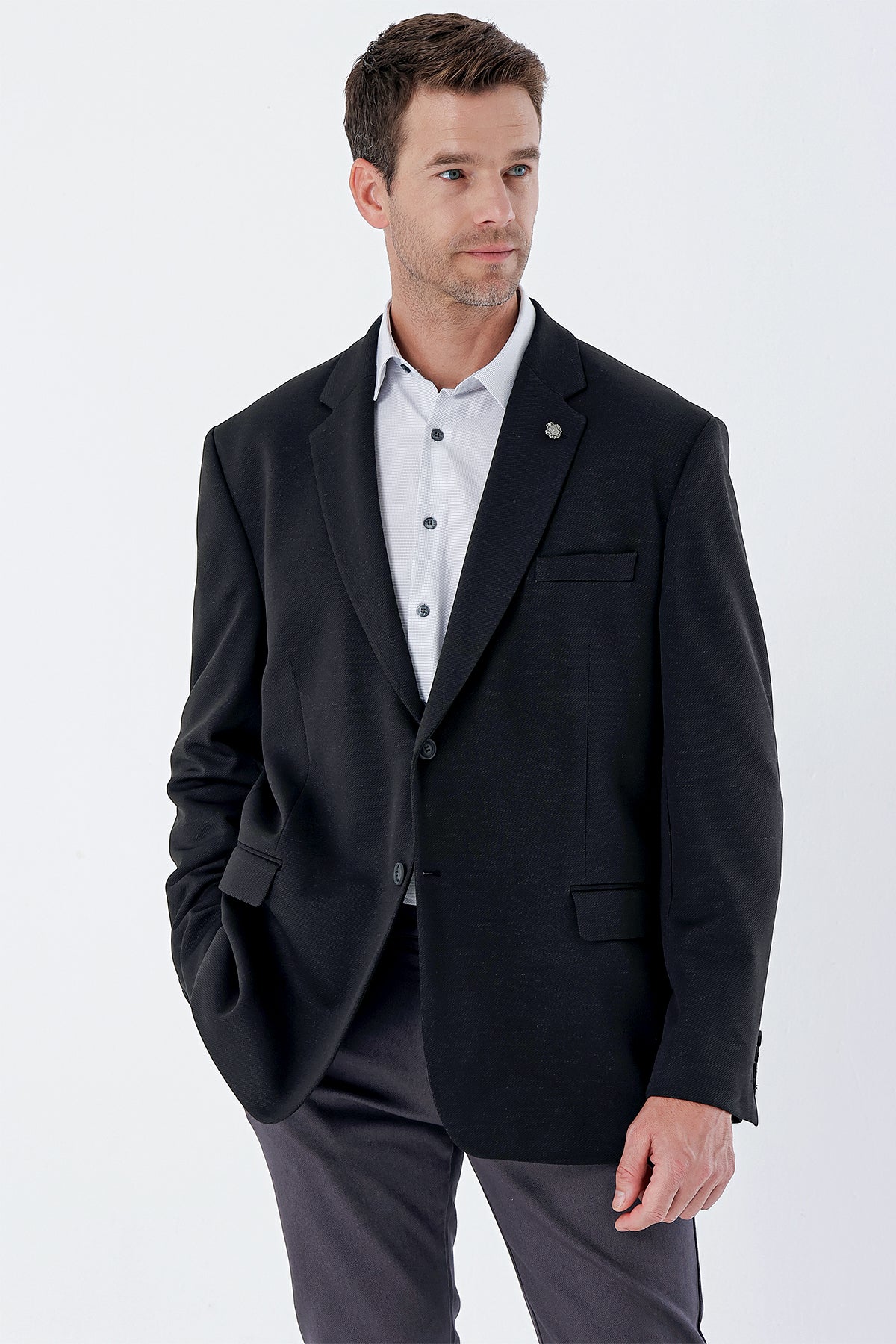 Comfort-Fit Big Size Blazer - Dark Grey