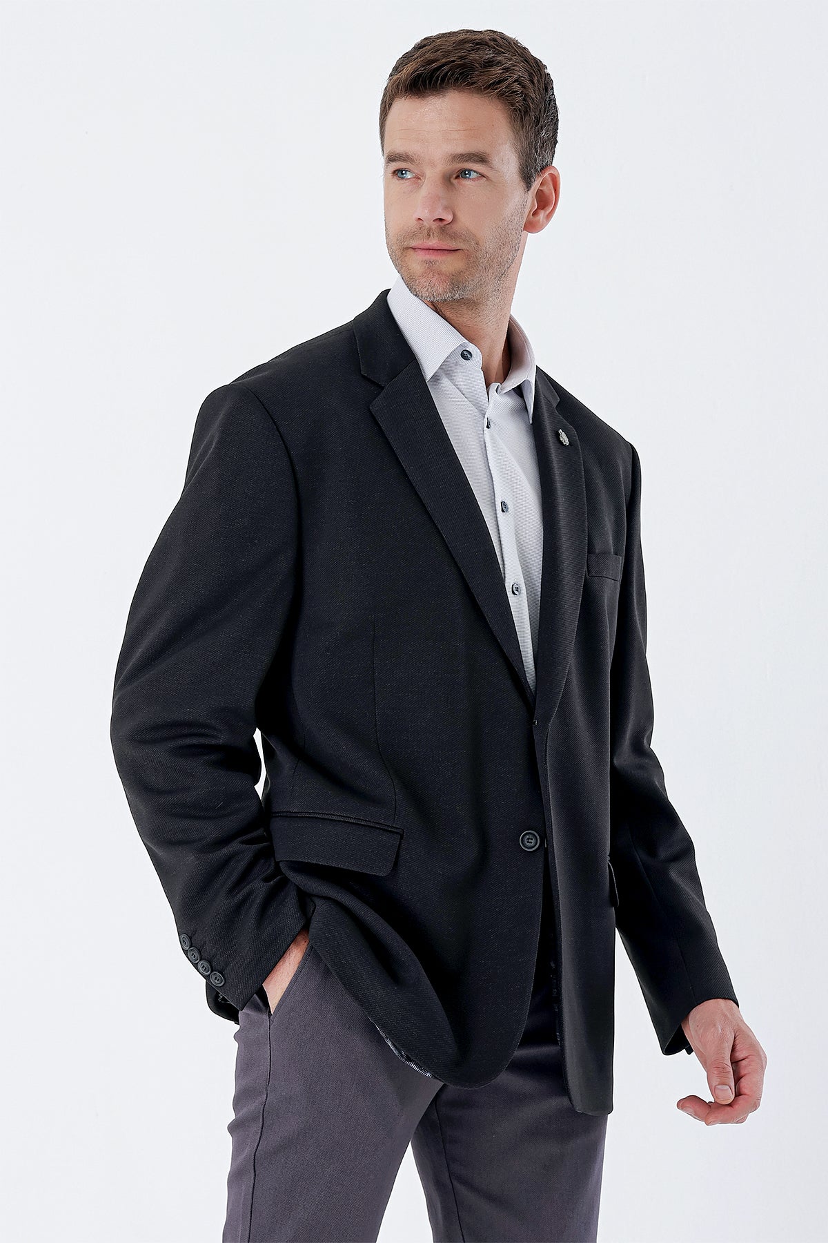 Comfort-Fit Big Size Blazer - Dark Grey