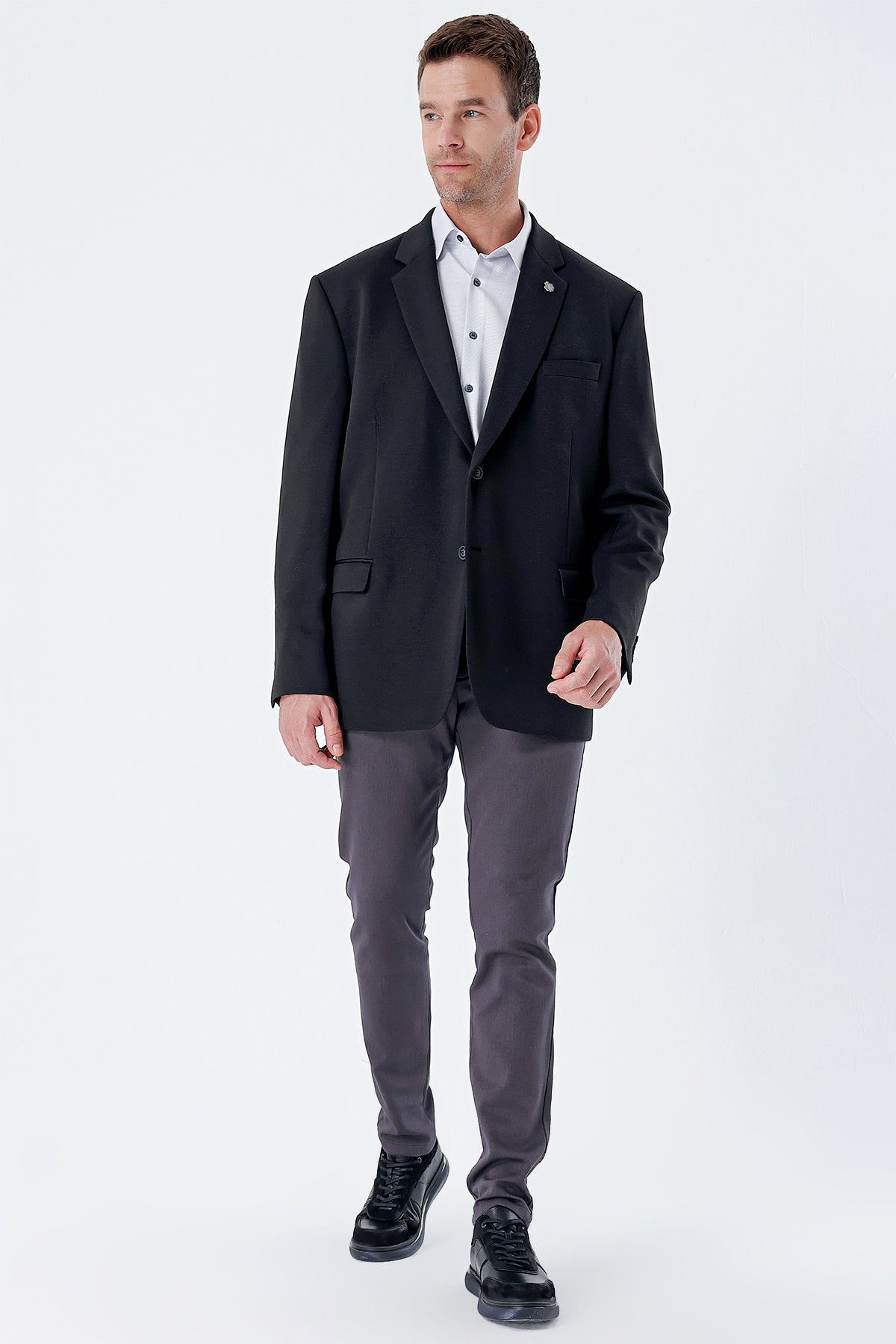 Comfort-Fit Big Size Blazer - Dark Grey