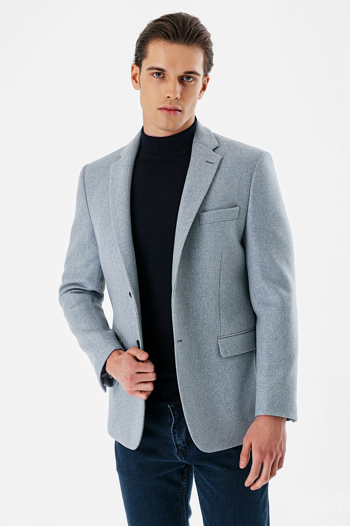 Comfort-Fit Blazer - Light Blue - Wool