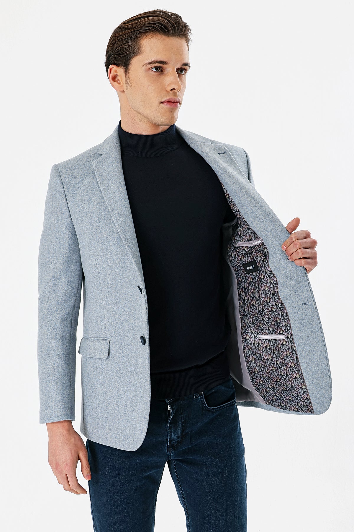 Comfort-Fit Blazer - Light Blue - Wool