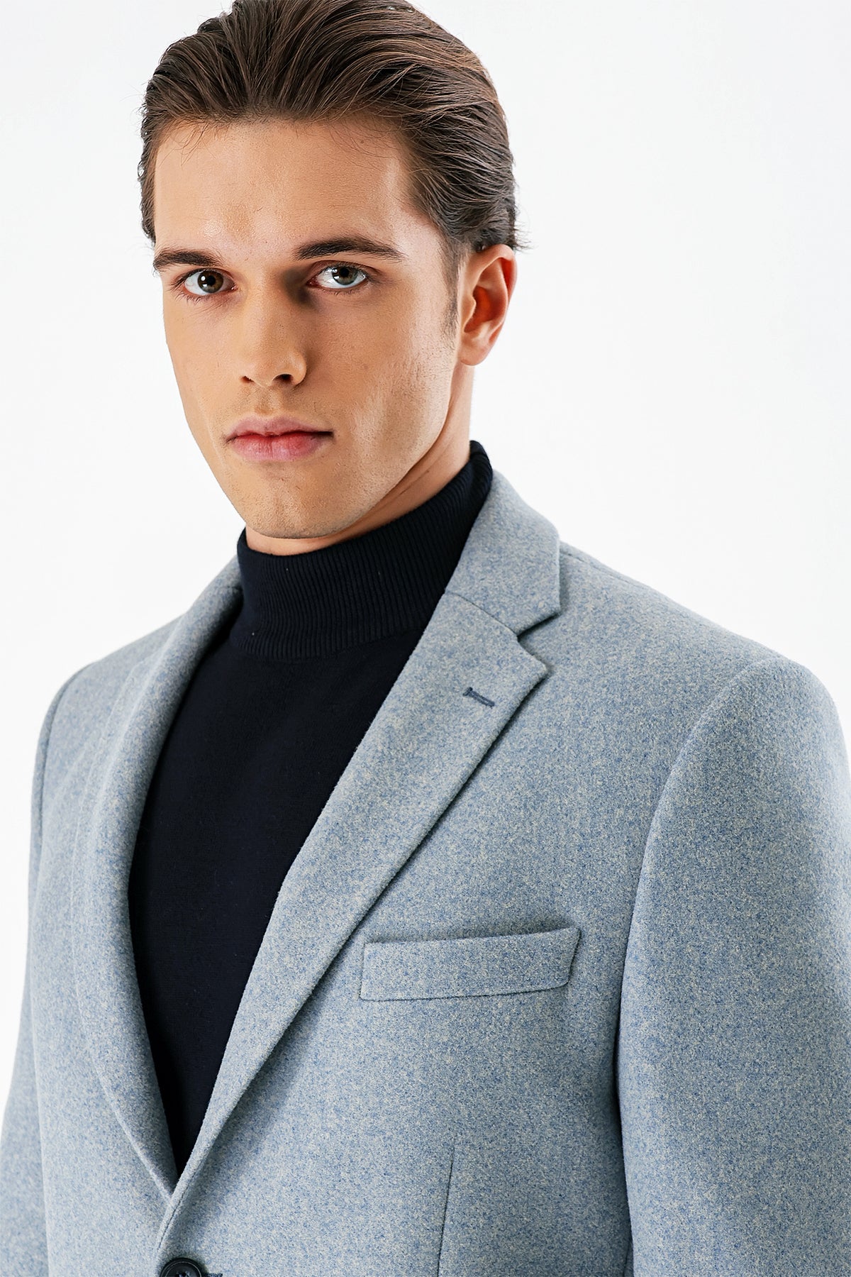 Comfort-Fit Blazer - Light Blue - Wool