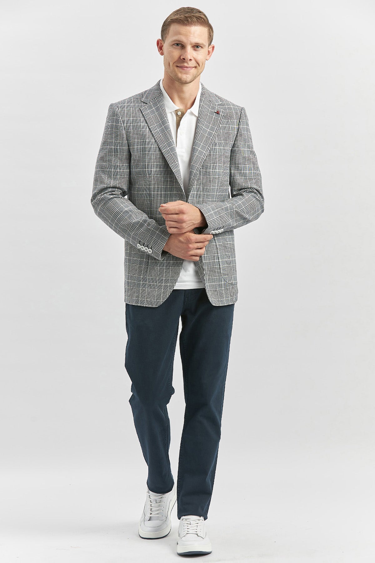 Slim-Fit Check Blazer - Grey