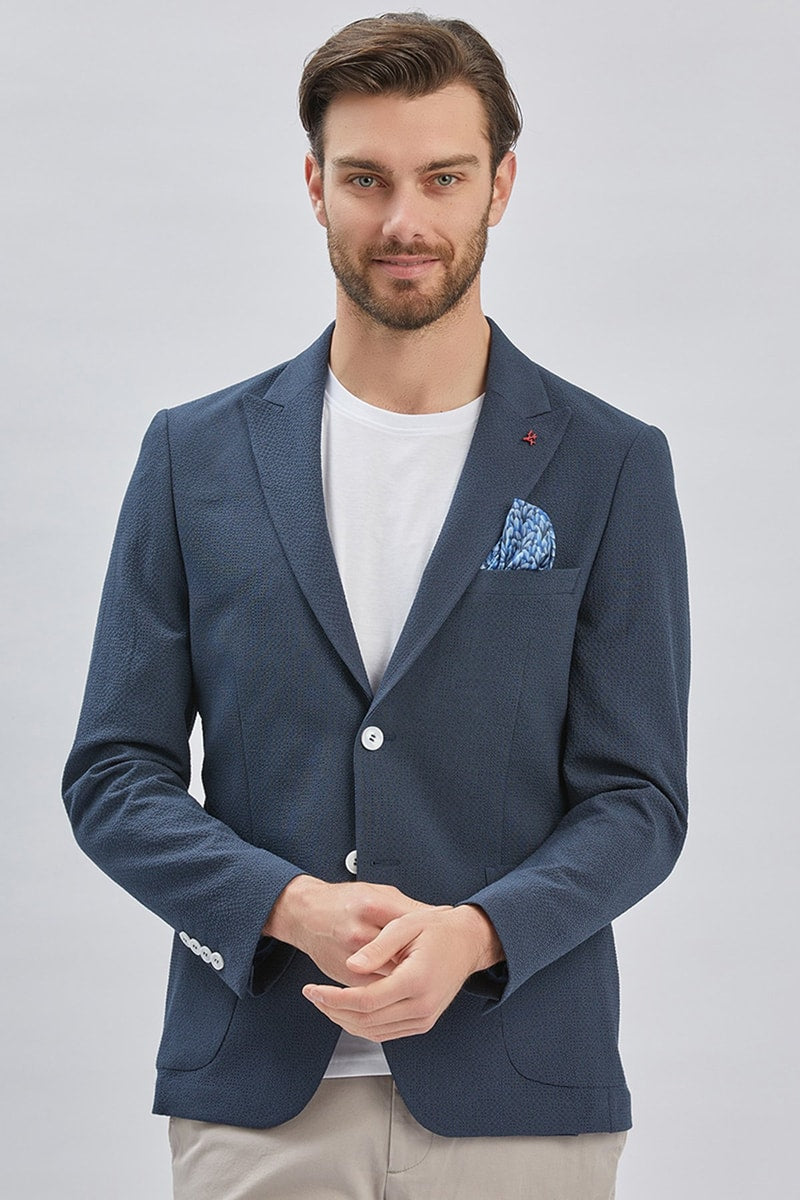 Navy Blue Slim-Fit Blazer
