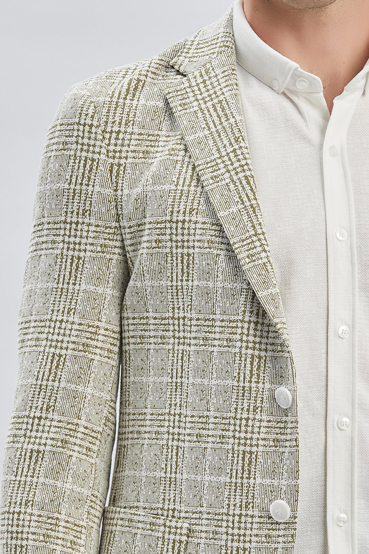 Slim-Fit Check Blazer - Beige