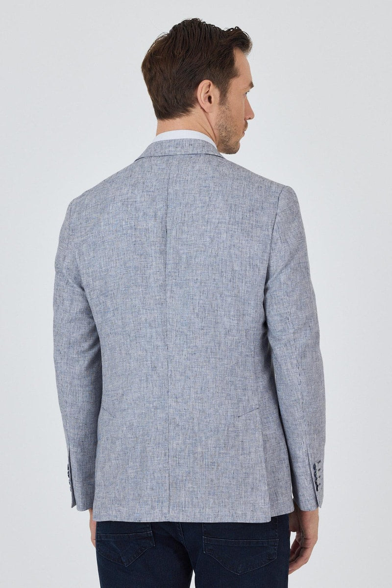 Slim-Fit Linen Blazer - Light Blue