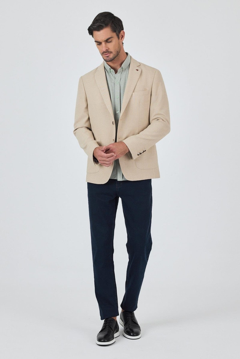 Beige Slim-Fit Blazer