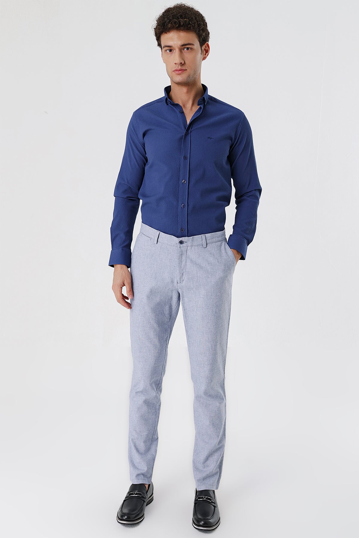 Comfort-Fit Linen Pants - Light Blue