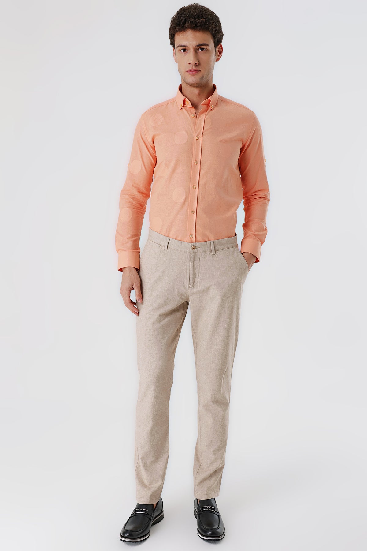 Comfort-Fit Linen Pants - Beige