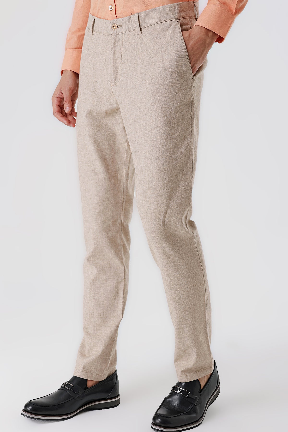 Comfort-Fit Linen Pants - Beige