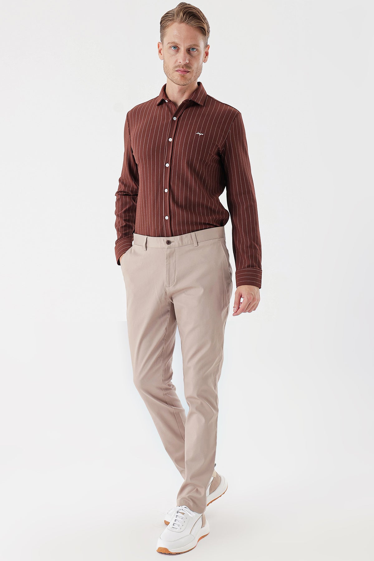 Slim-Fit Chino Pants - Light Beige