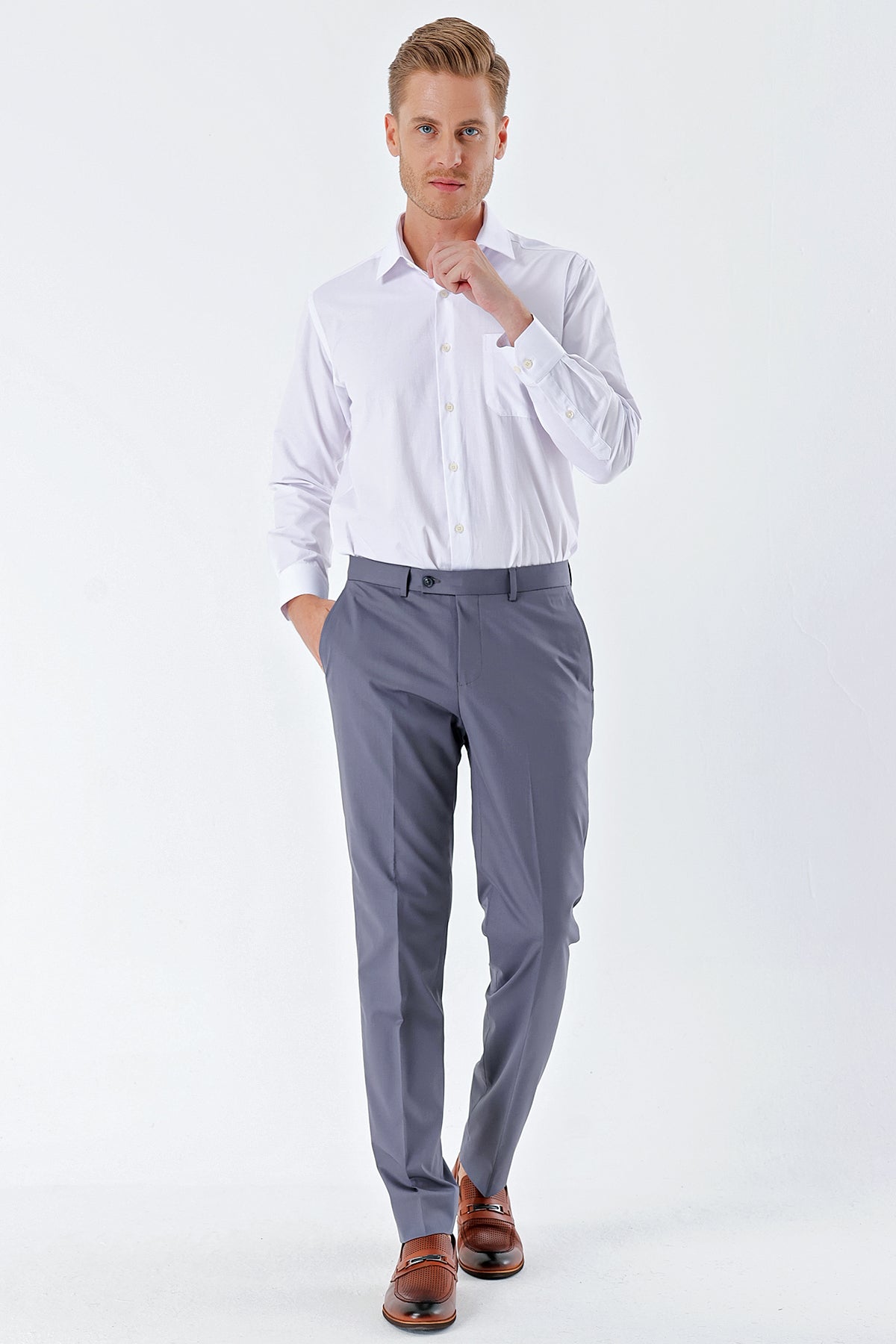 Comfort-Fit Classic Pants - Grey