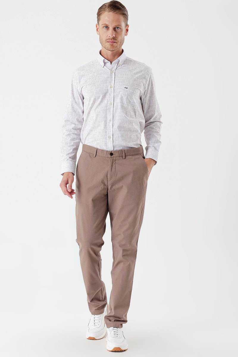 Beige Comfort-Fit Chino Pants