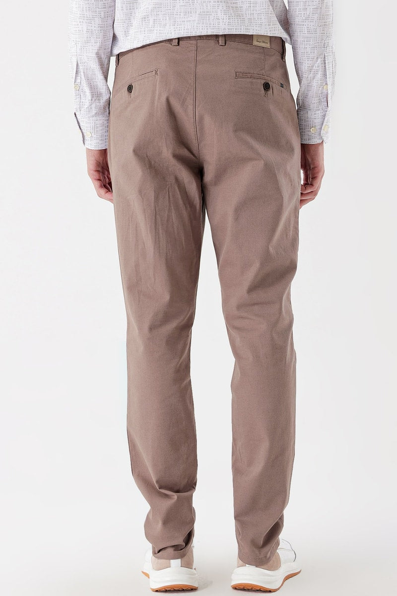 Beige Comfort-Fit Chino Pants