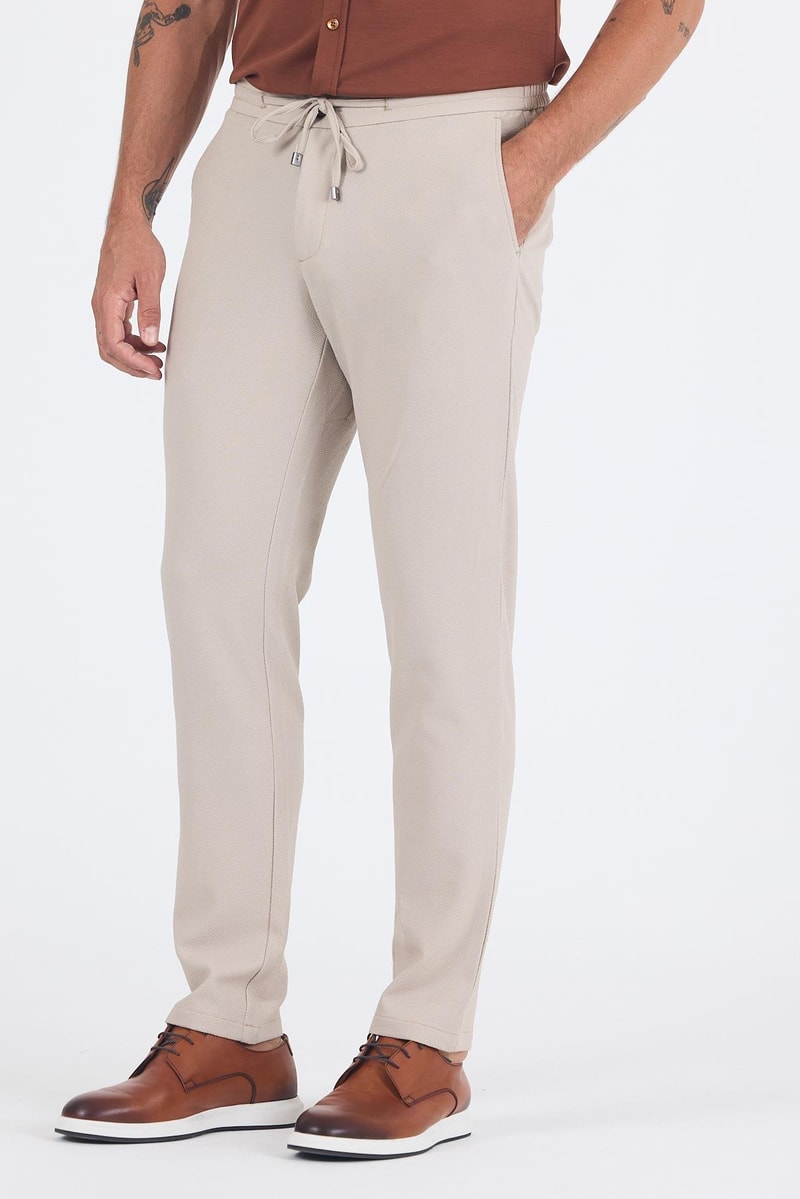 Beige Slim-Fit Jogger Pants
