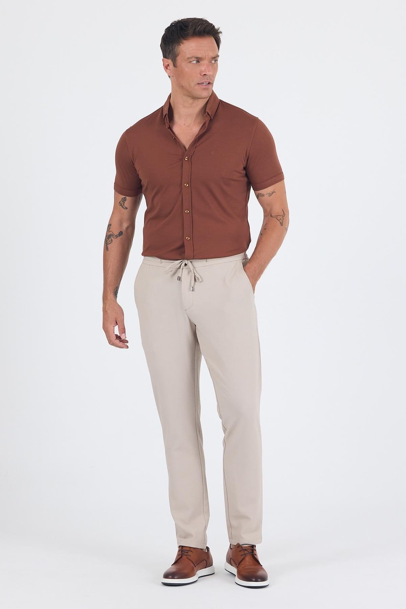 Beige Slim-Fit Jogger Pants