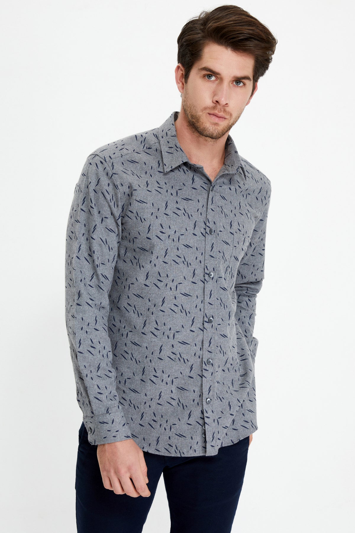 Slim-Fit Patterned Shirt - Grey