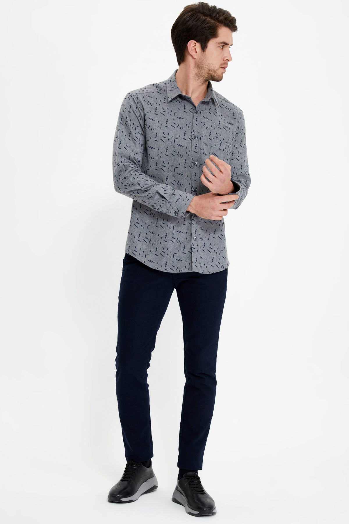 Slim-Fit Patterned Shirt - Grey