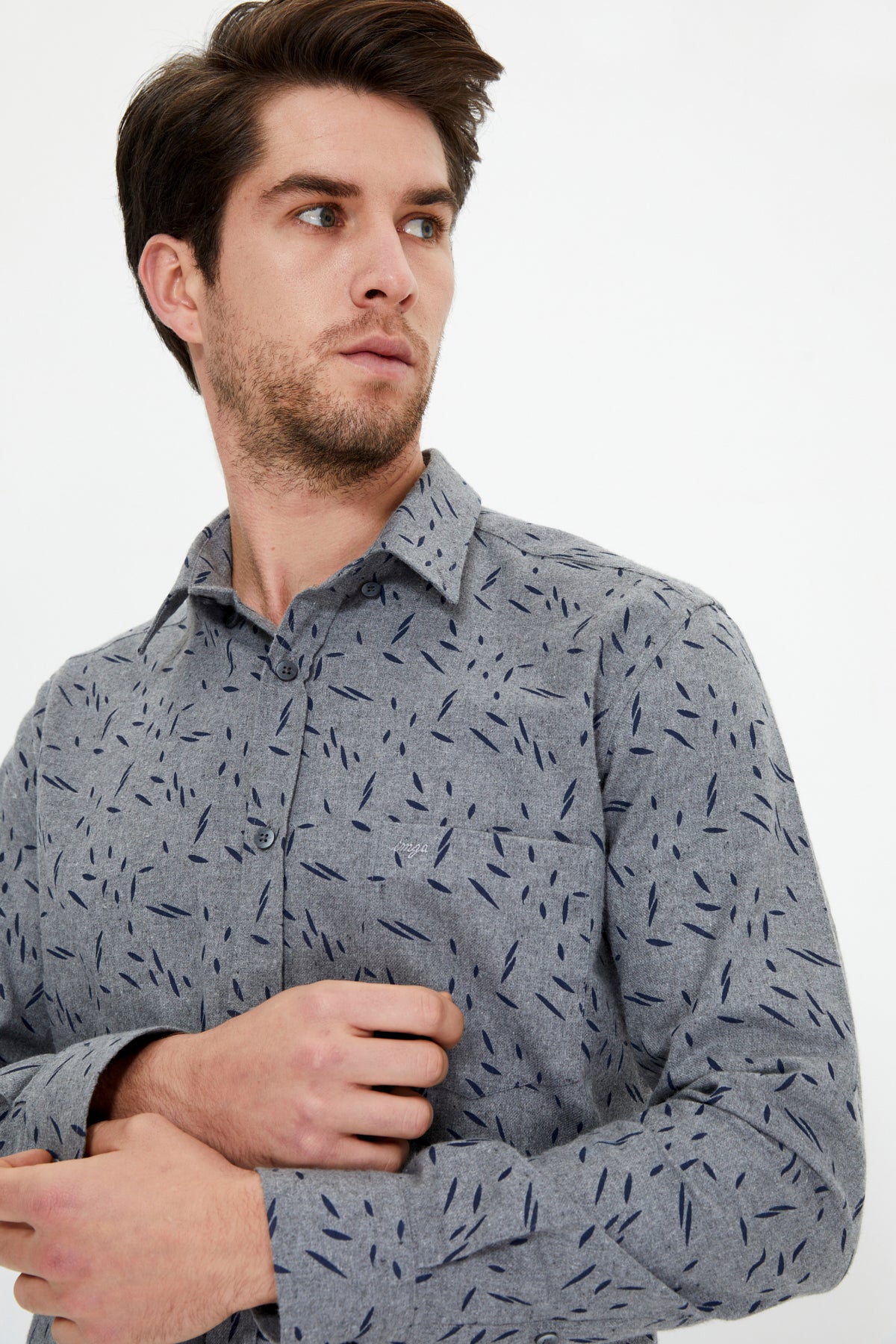 Slim-Fit Patterned Shirt - Grey