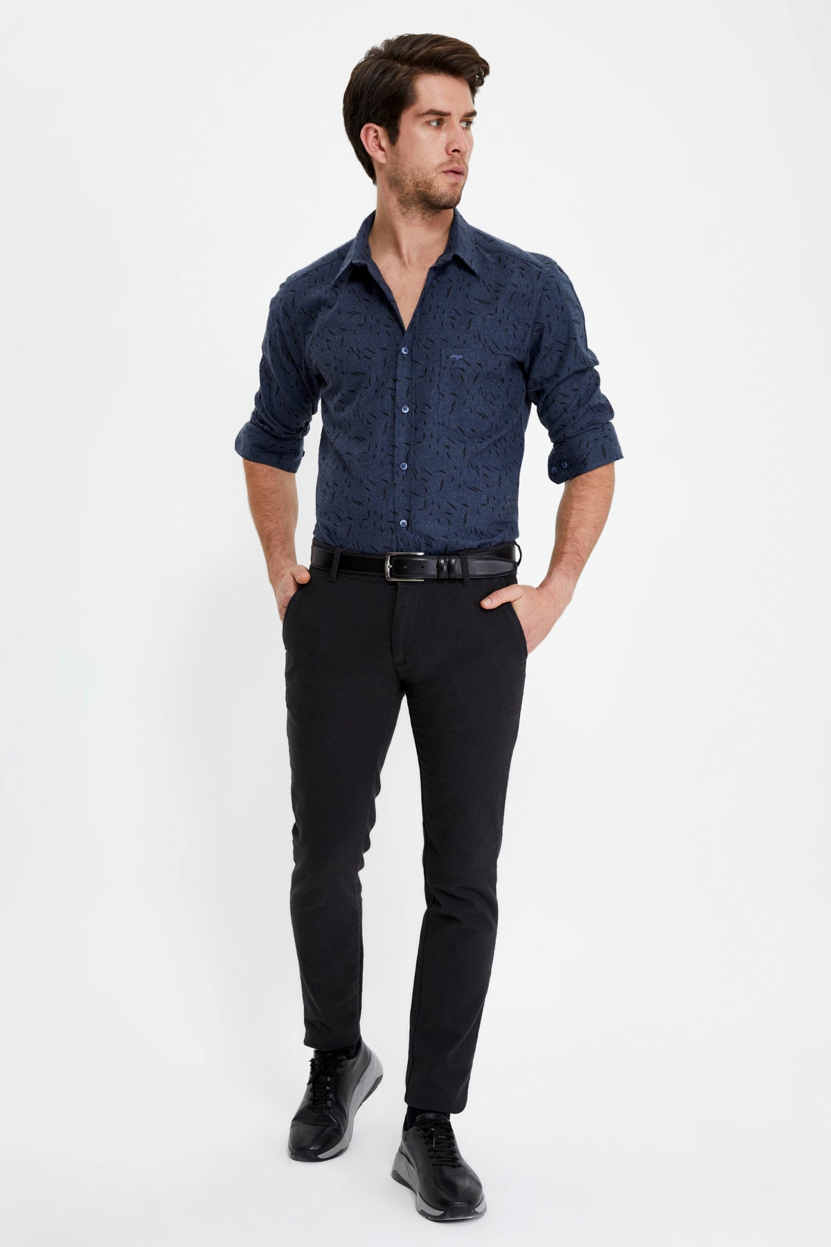 Slim-Fit Patterned Shirt - Navy