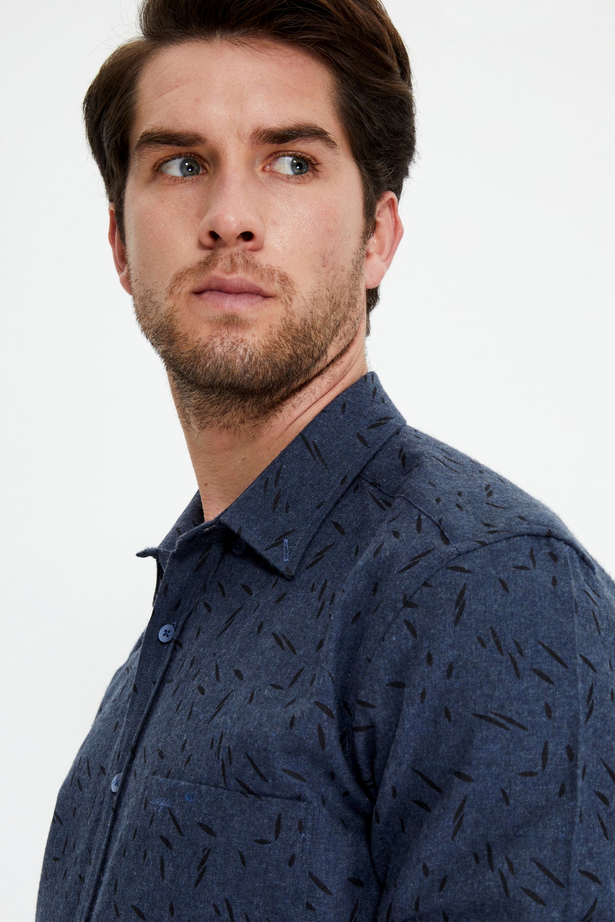 Slim-Fit Patterned Shirt - Navy