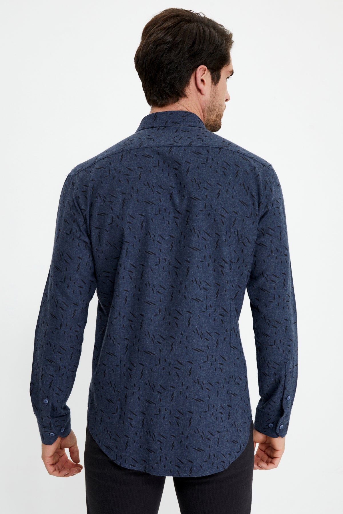 Slim-Fit Patterned Shirt - Navy