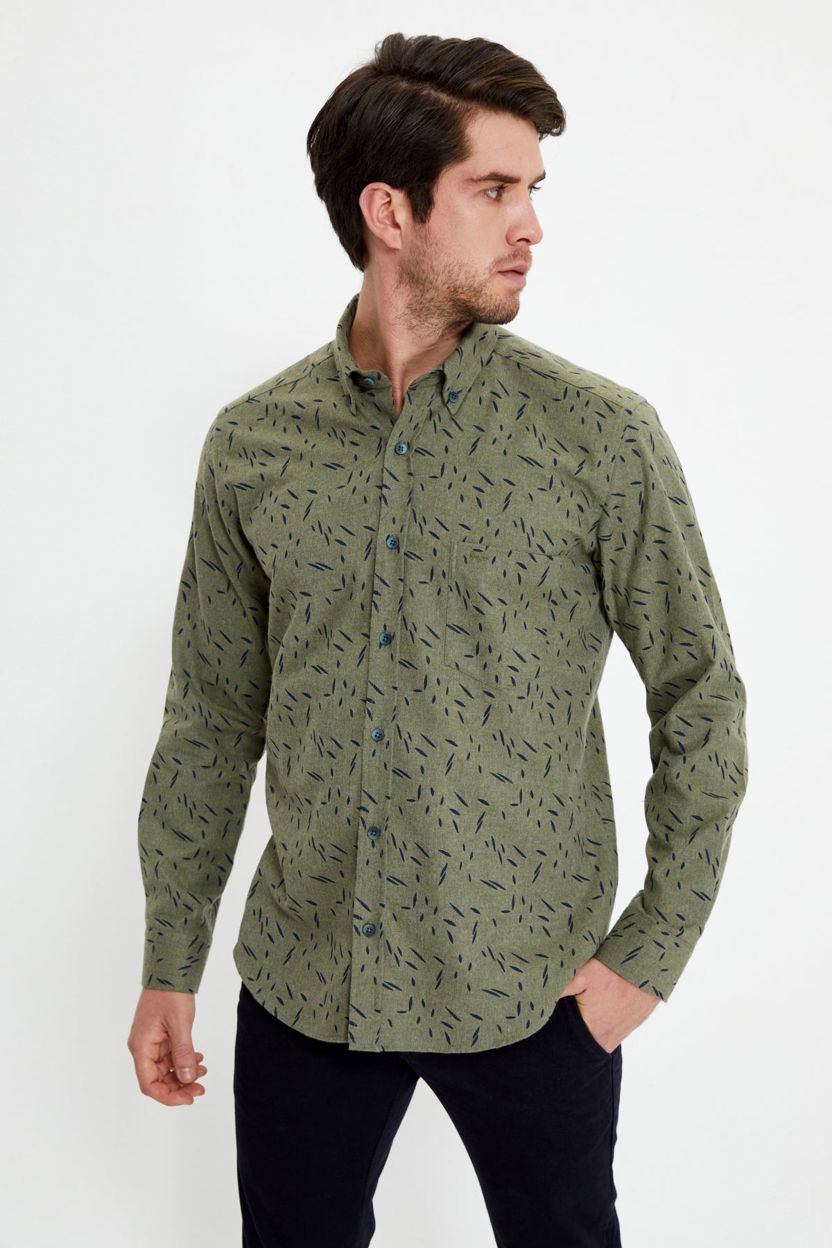 Slim-Fit Patterned Shirt - Khaki