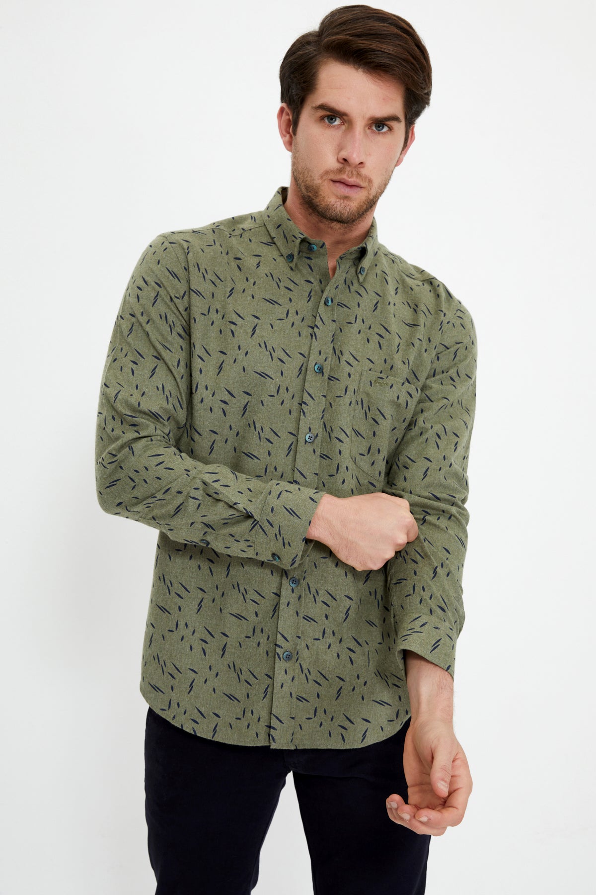 Slim-Fit Patterned Shirt - Khaki