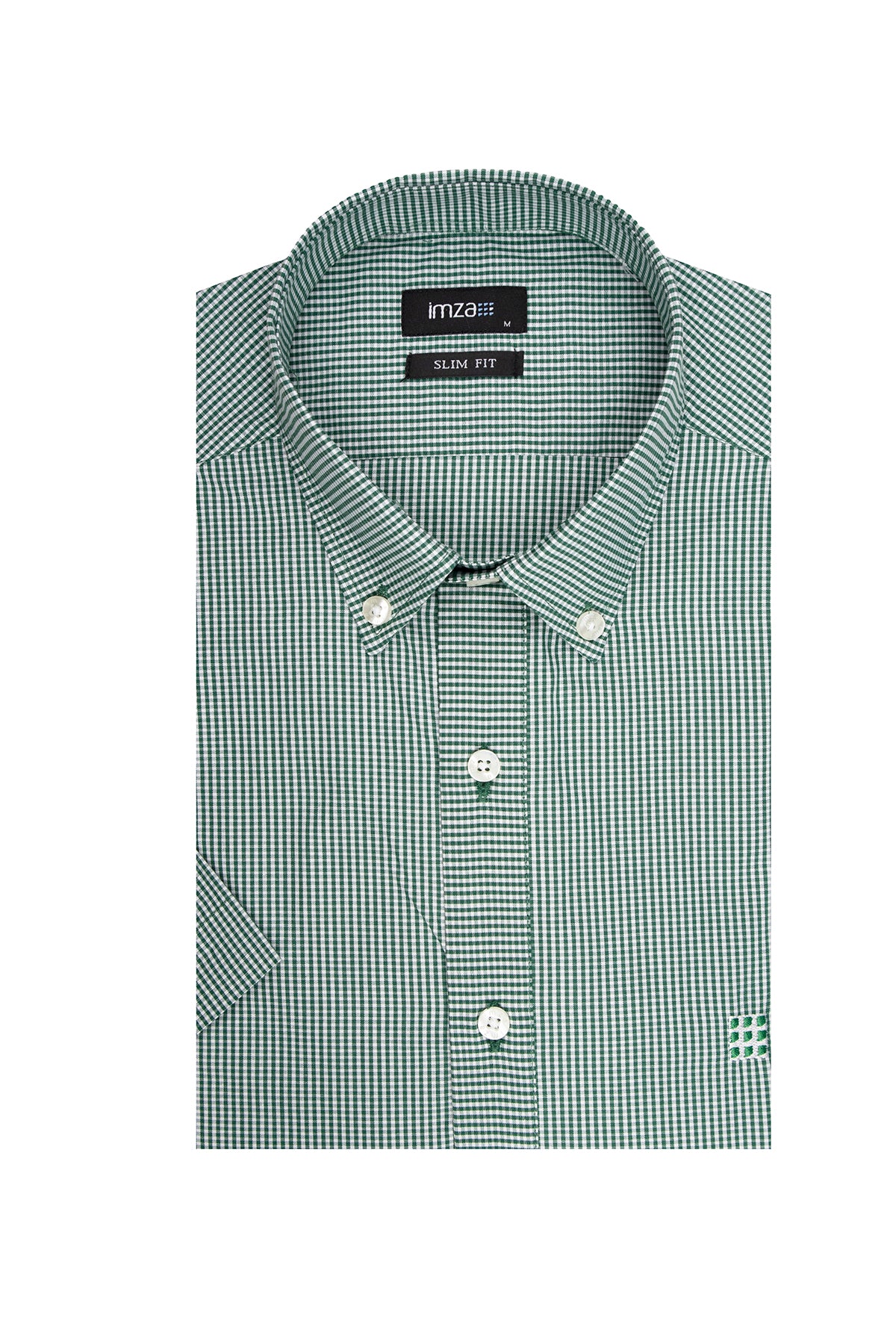 Slim-Fit Half Sleeves Check Shirt - Green