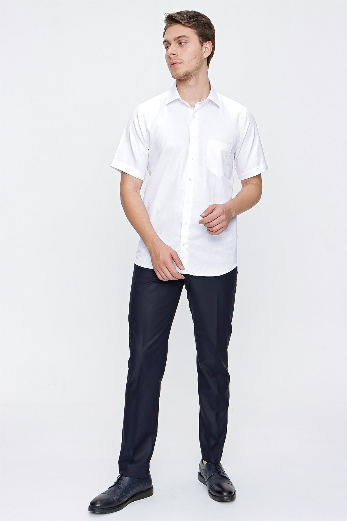 Comfort-Fit Short Sleeve Textured Shirt - White