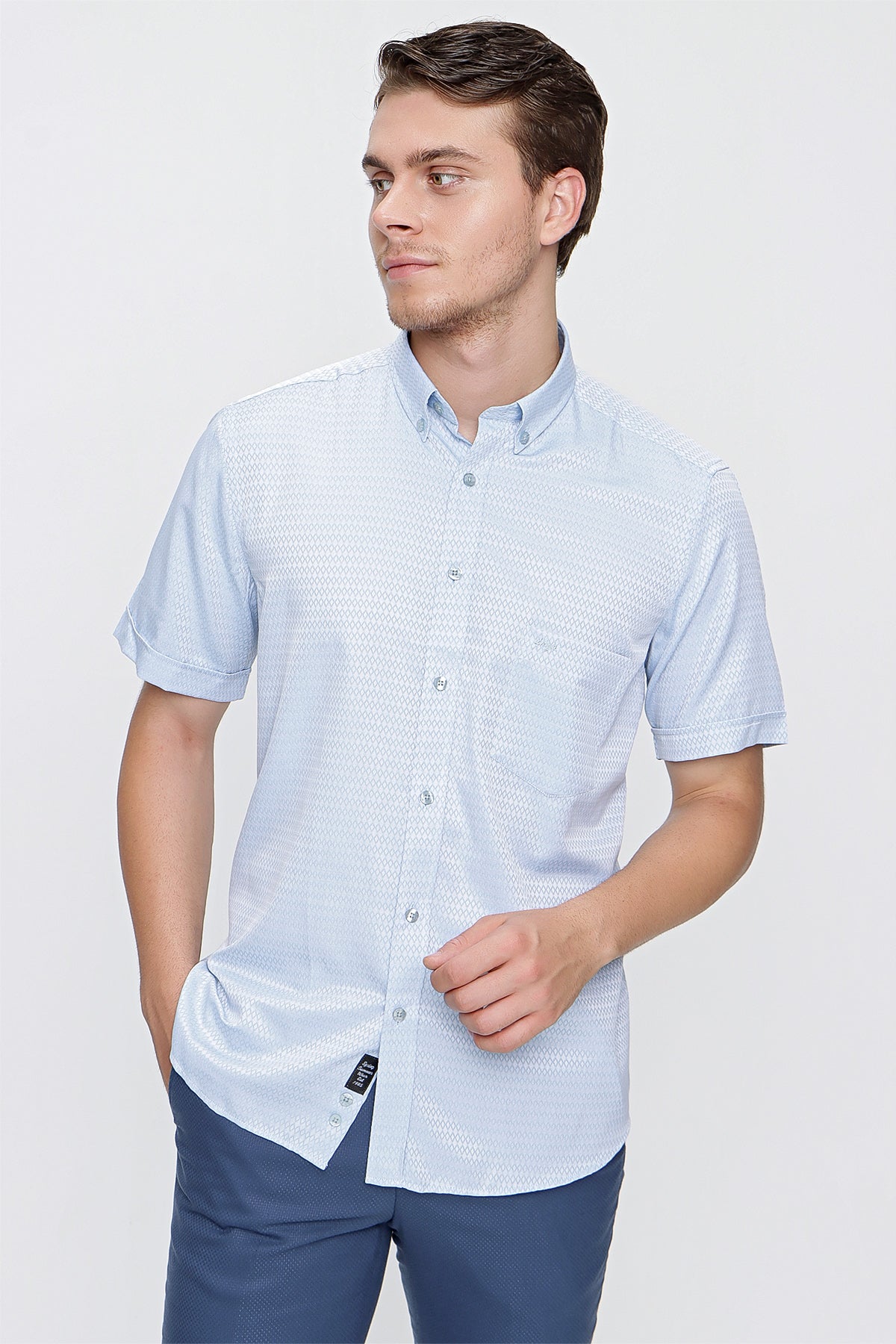 Comfort-Fit Short Sleeve Textured Shirt - Blue