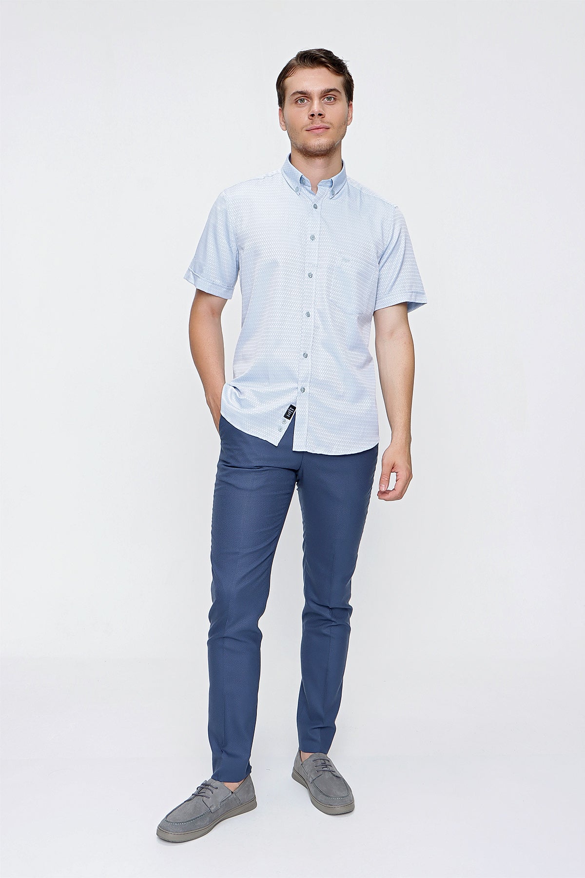 Comfort-Fit Short Sleeve Textured Shirt - Blue