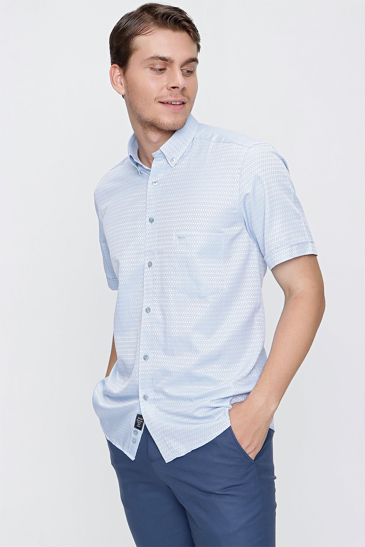 Comfort-Fit Short Sleeve Textured Shirt - Blue