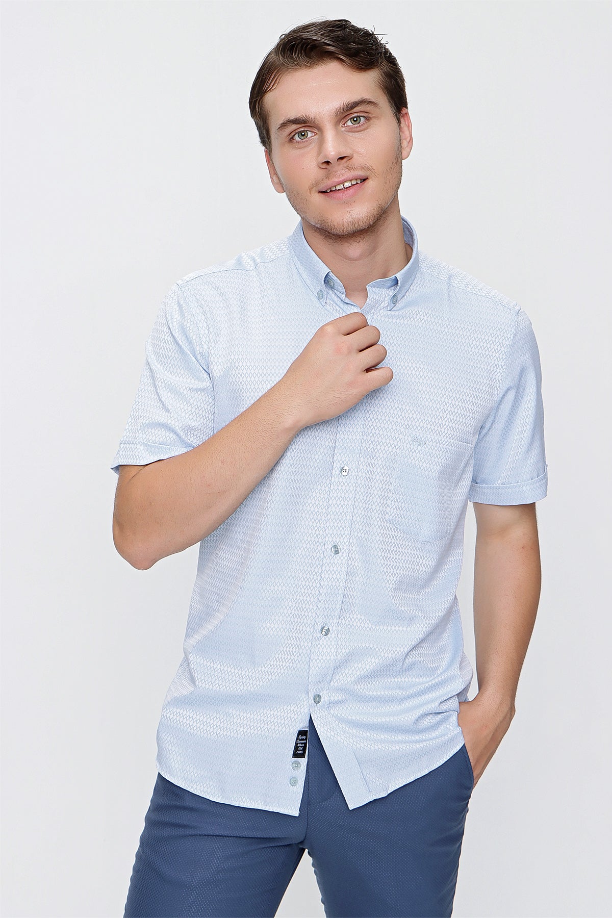 Comfort-Fit Short Sleeve Textured Shirt - Blue