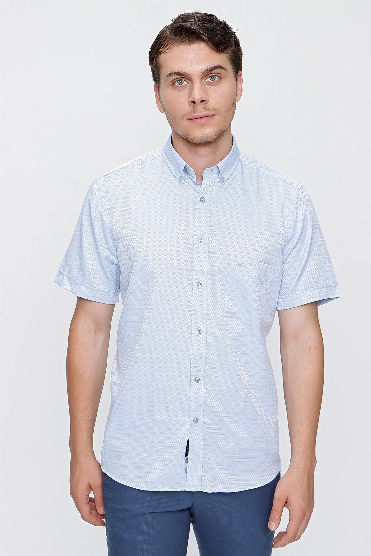 Comfort-Fit Short Sleeve Textured Shirt - Blue