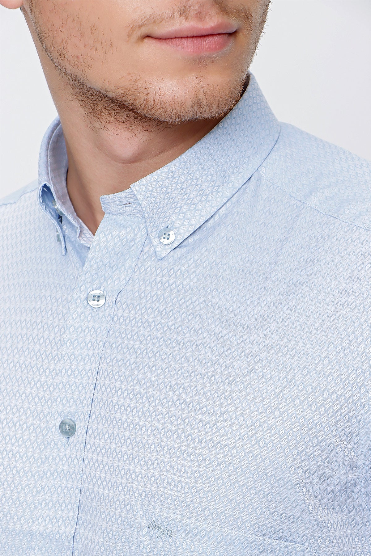 Comfort-Fit Short Sleeve Textured Shirt - Blue