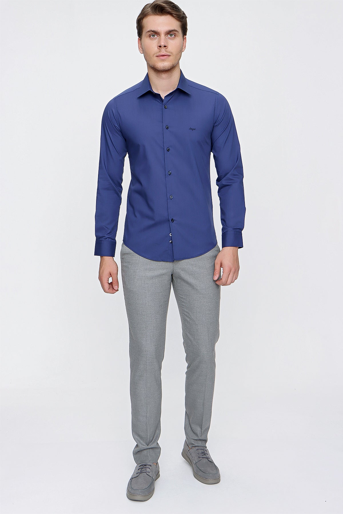 Slim-Fit Basic Shirt - Navy