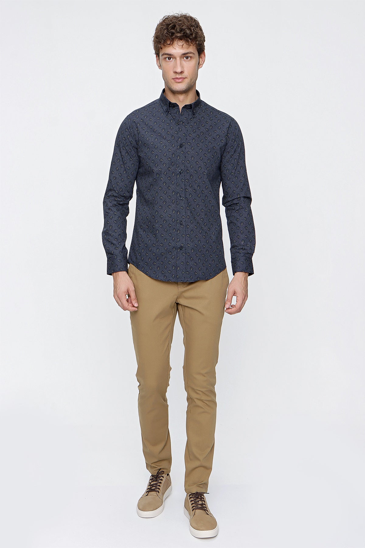 Slim-Fit Patterned Oxford Shirt - Yellow