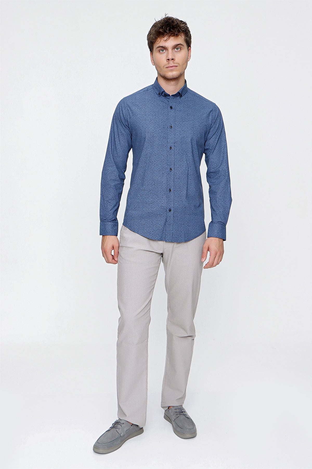 Slim-Fit Patterned Oxford Shirt - Navy