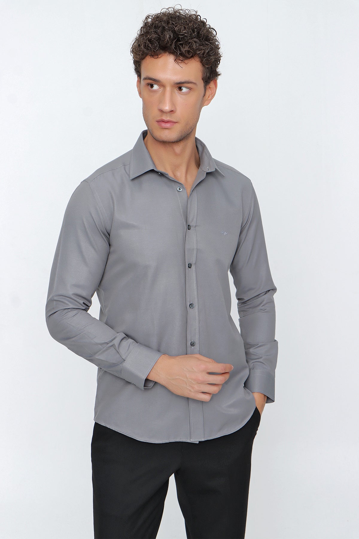 Slim-Fit Basic Shirt - Grey