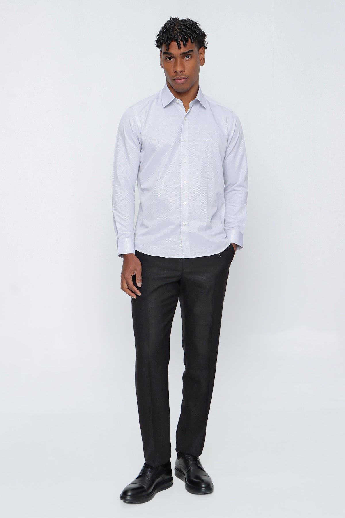 Slim-Fit Textured Classic Shirt - Light Grey