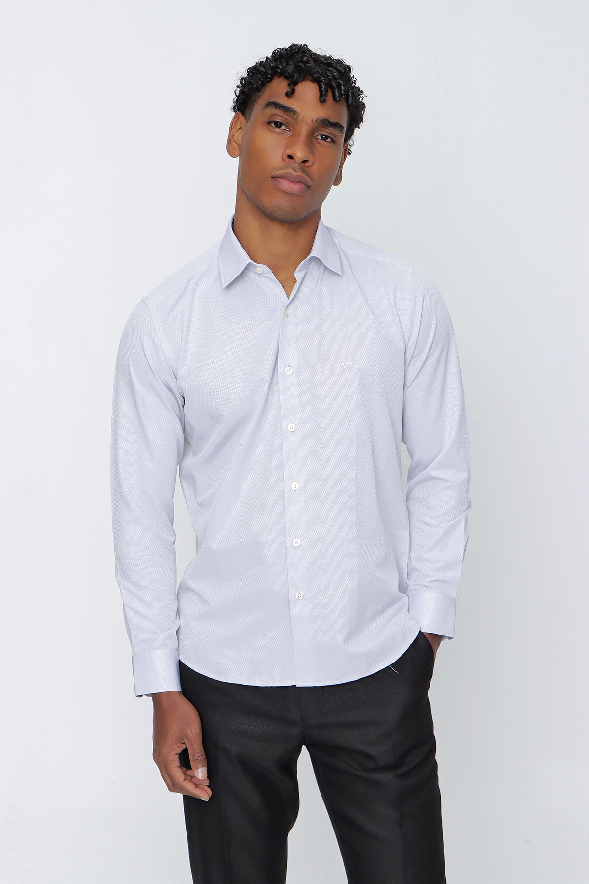 Slim-Fit Textured Classic Shirt - Light Grey