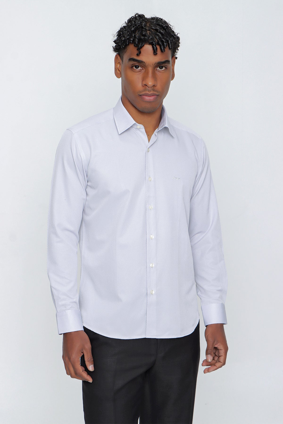 Slim-Fit Textured Classic Shirt - Light Grey