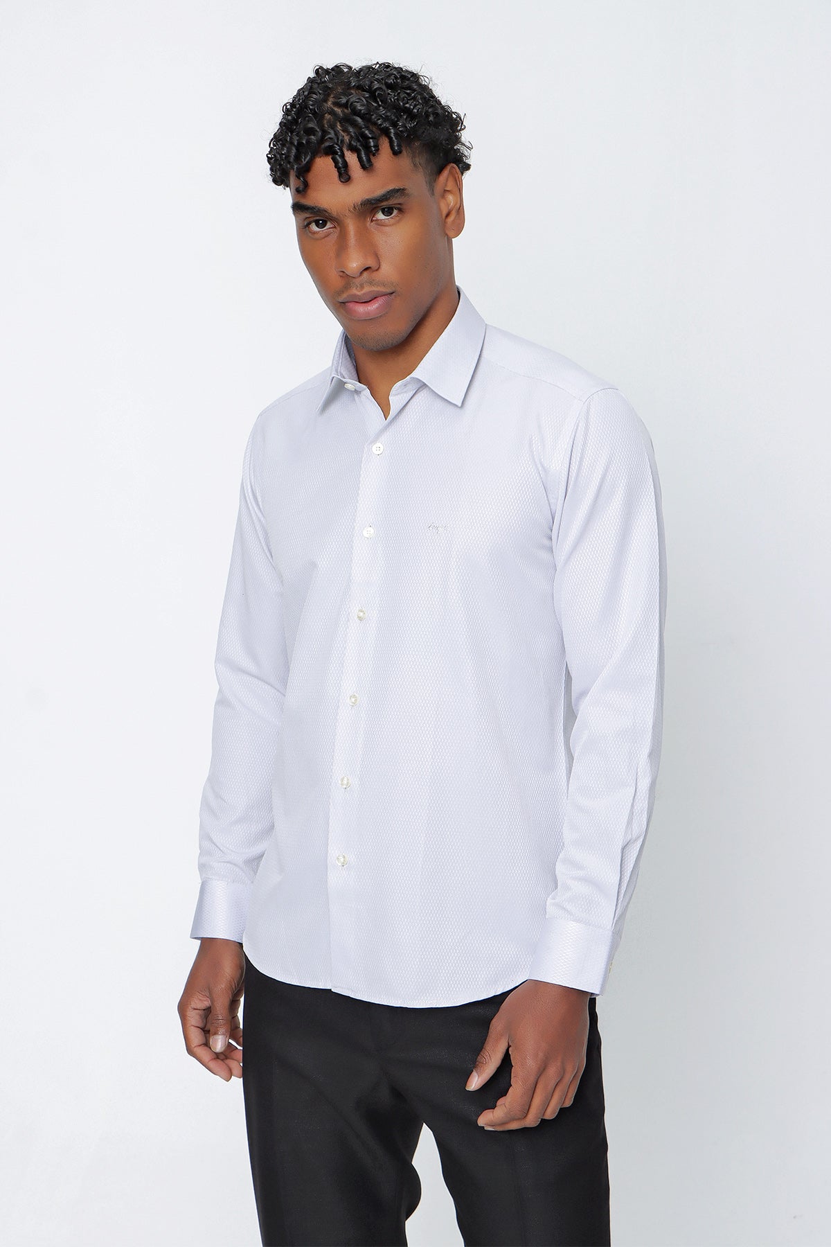 Slim-Fit Textured Classic Shirt - Light Grey