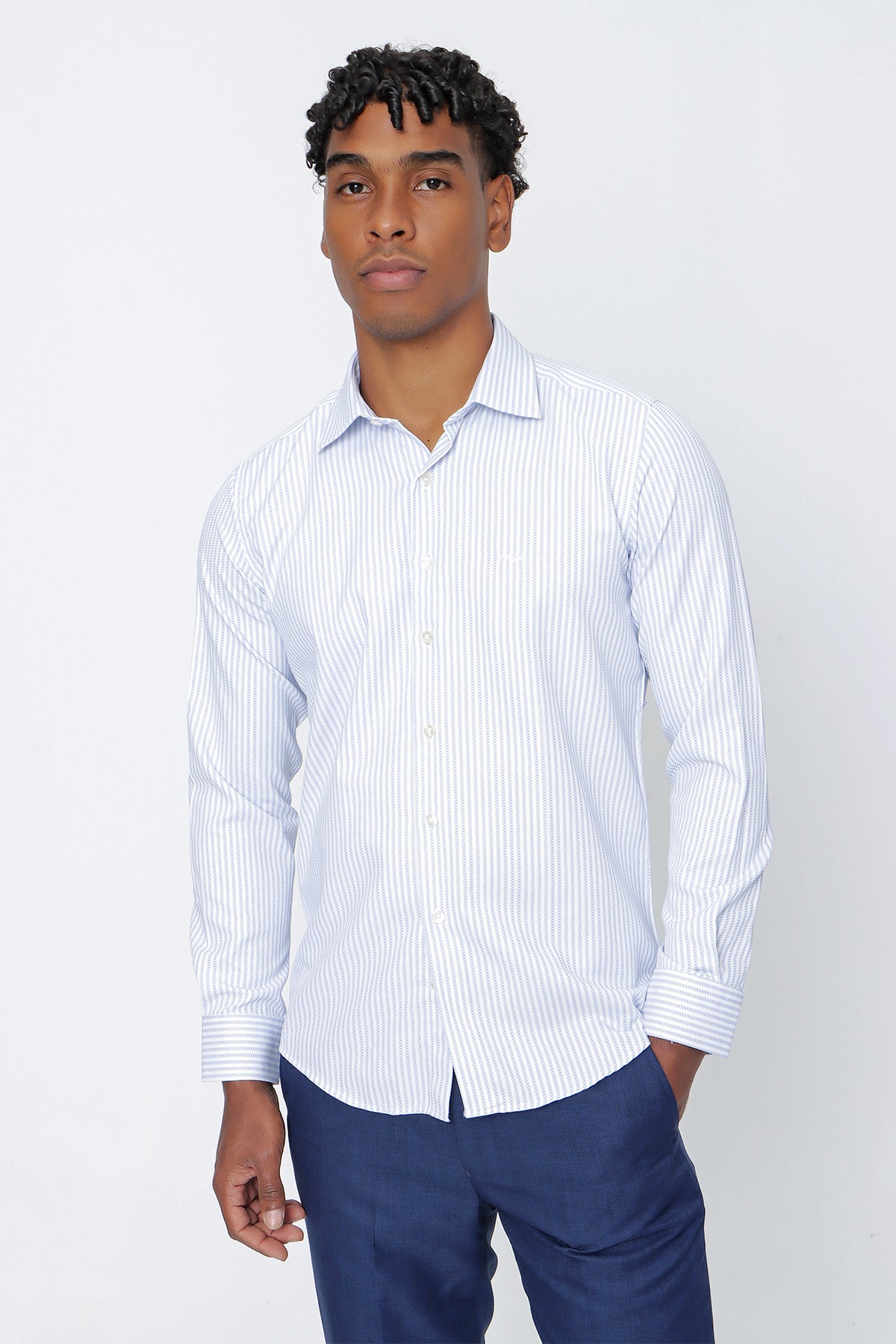 Slim-Fit Striped Shirt - Light Blue