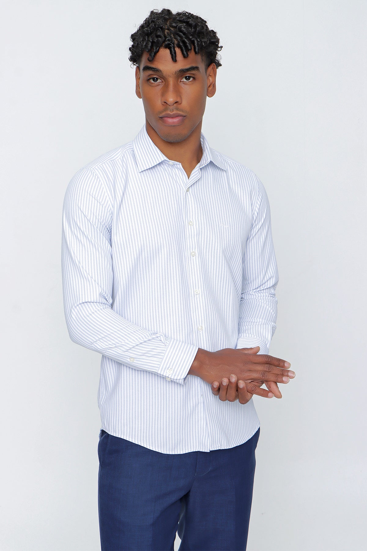 Slim-Fit Striped Shirt - Light Blue