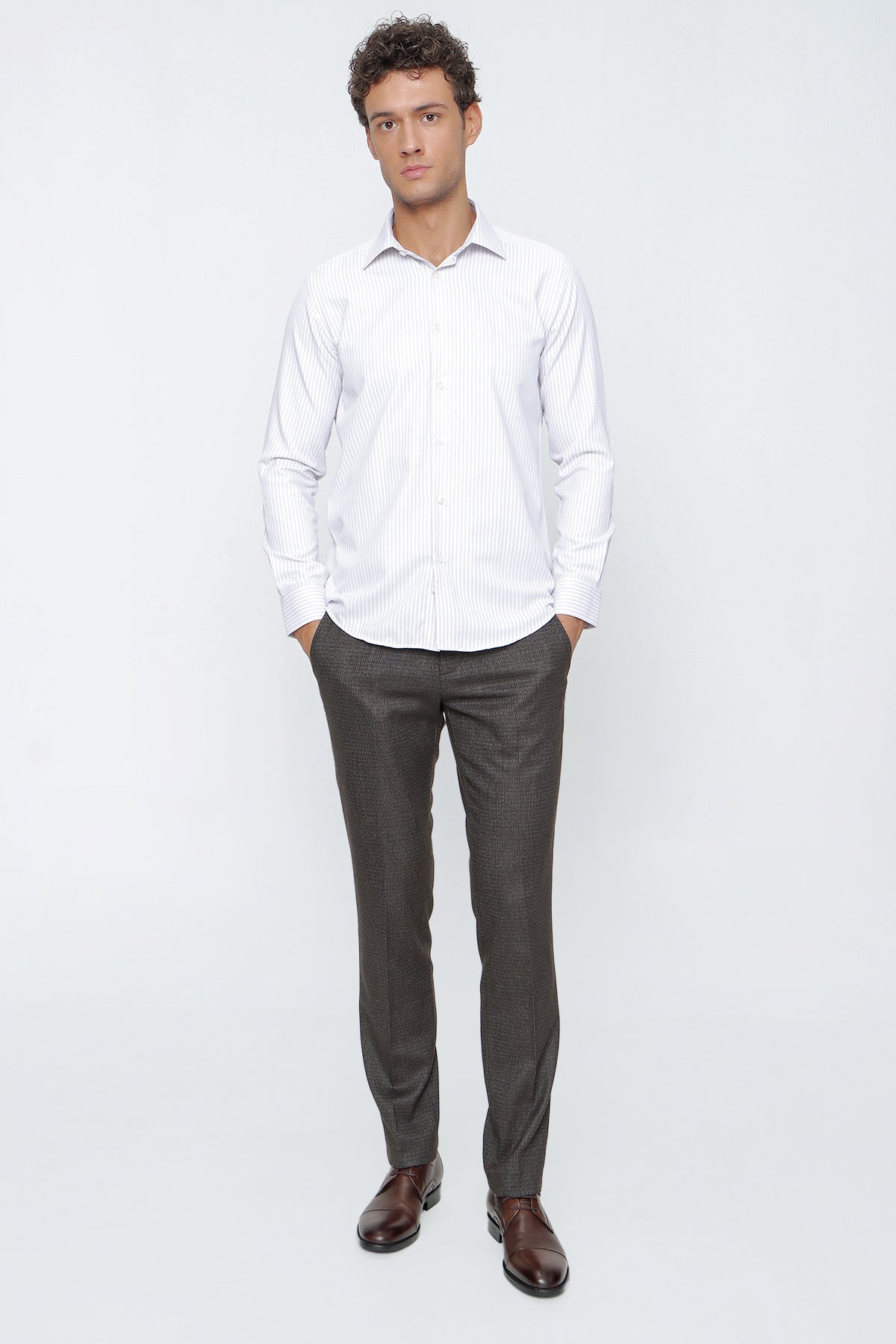 Slim-Fit Striped Shirt - Light Beige