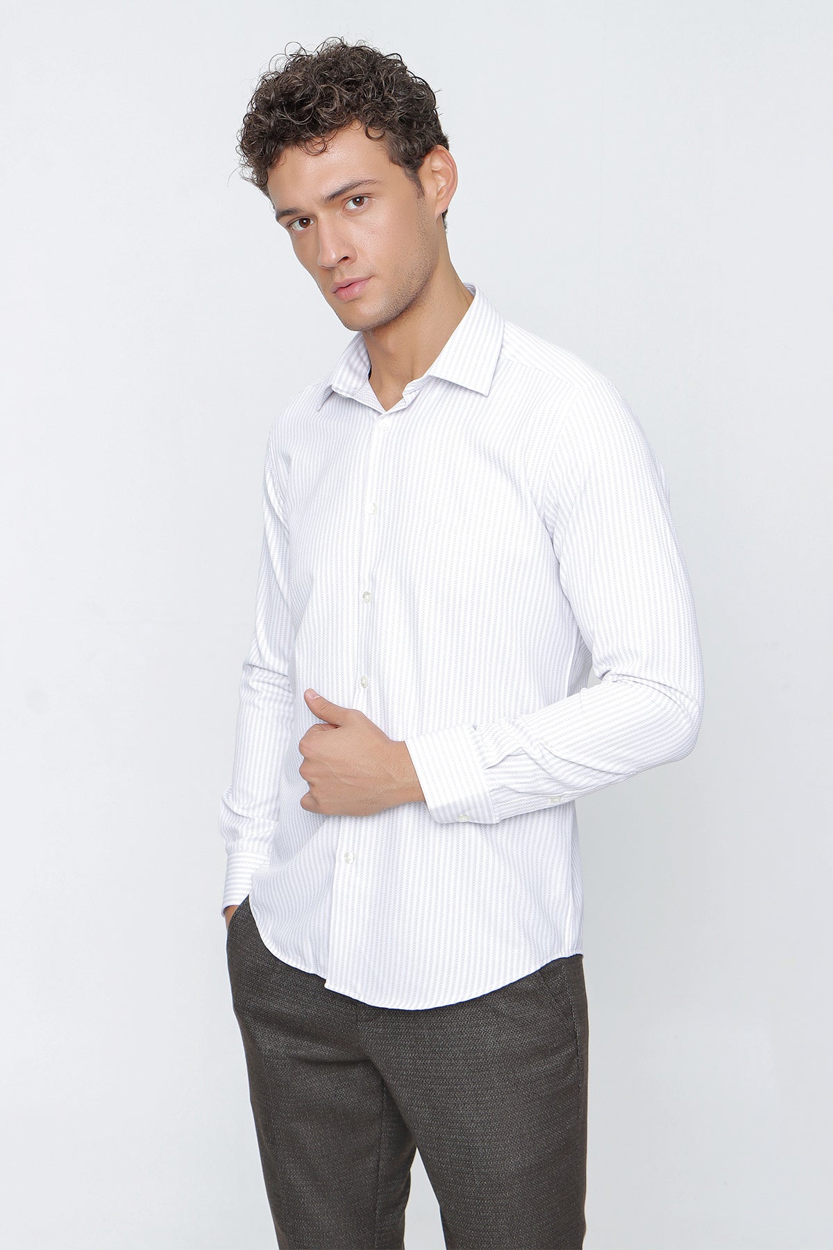 Slim-Fit Striped Shirt - Light Beige